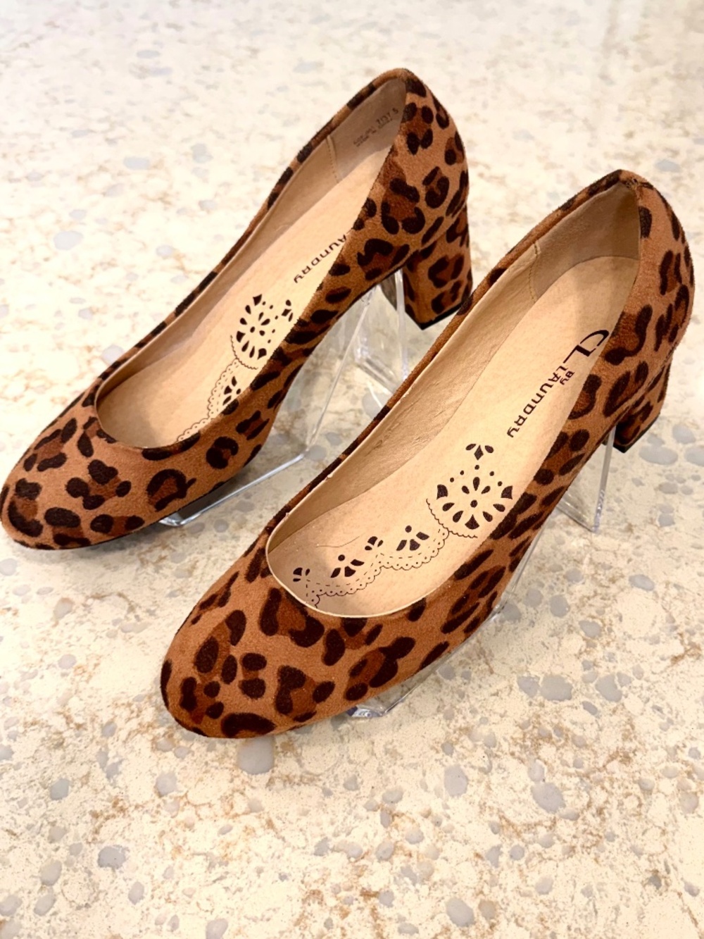 NWOB Women's, Size 7M, Faux Leopard-Suede Ballet Pumps by C.L.Laundry, 2" Heel